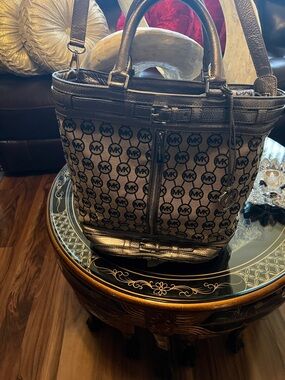 Michael Kors Brown and Black Logo Canvas Tote